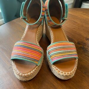 Franco Sarto Multicolor Espadrille Wedges Ankle Strap Coastal Preppy Summer